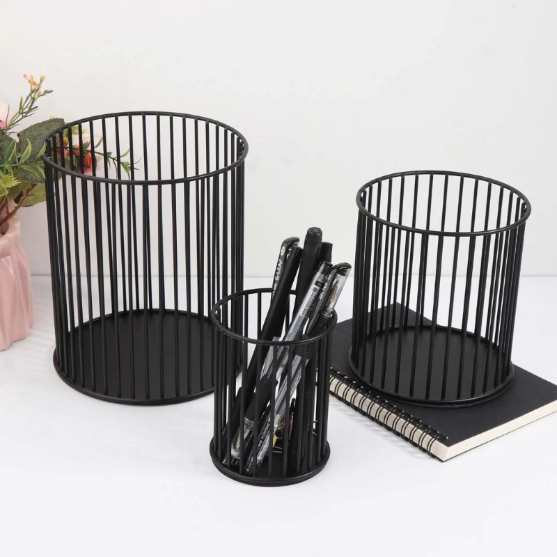 

Metal Pen Cup Hollow-out Iron Wire Makeup Brush Stoarge Holder Office Desk for Bedroom Vanity Countertop Y3NC