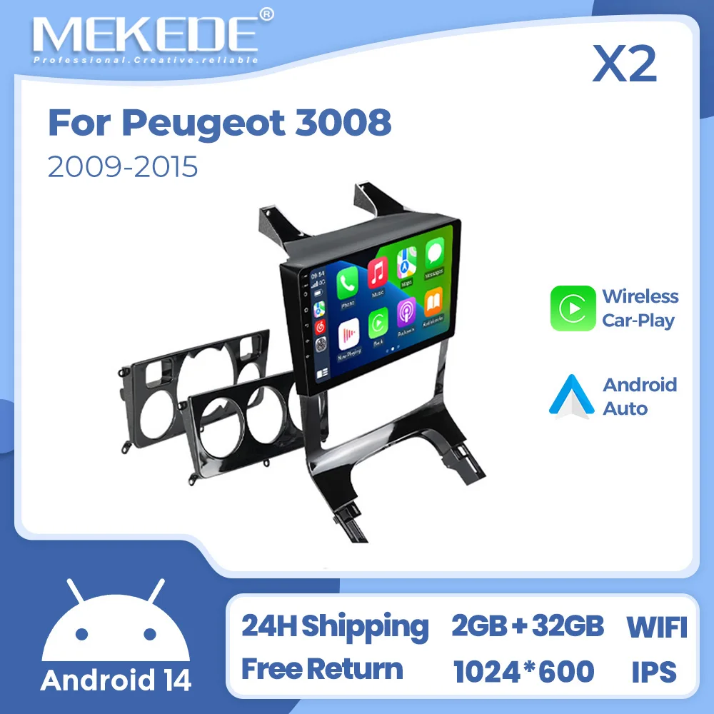 

9 Inch Android 14 Car Radio For Peugeot 3008 2009-2015 Wireless Carplay Auto Multimedia Stereo Player FM Autoradio GPS WIFI RDS