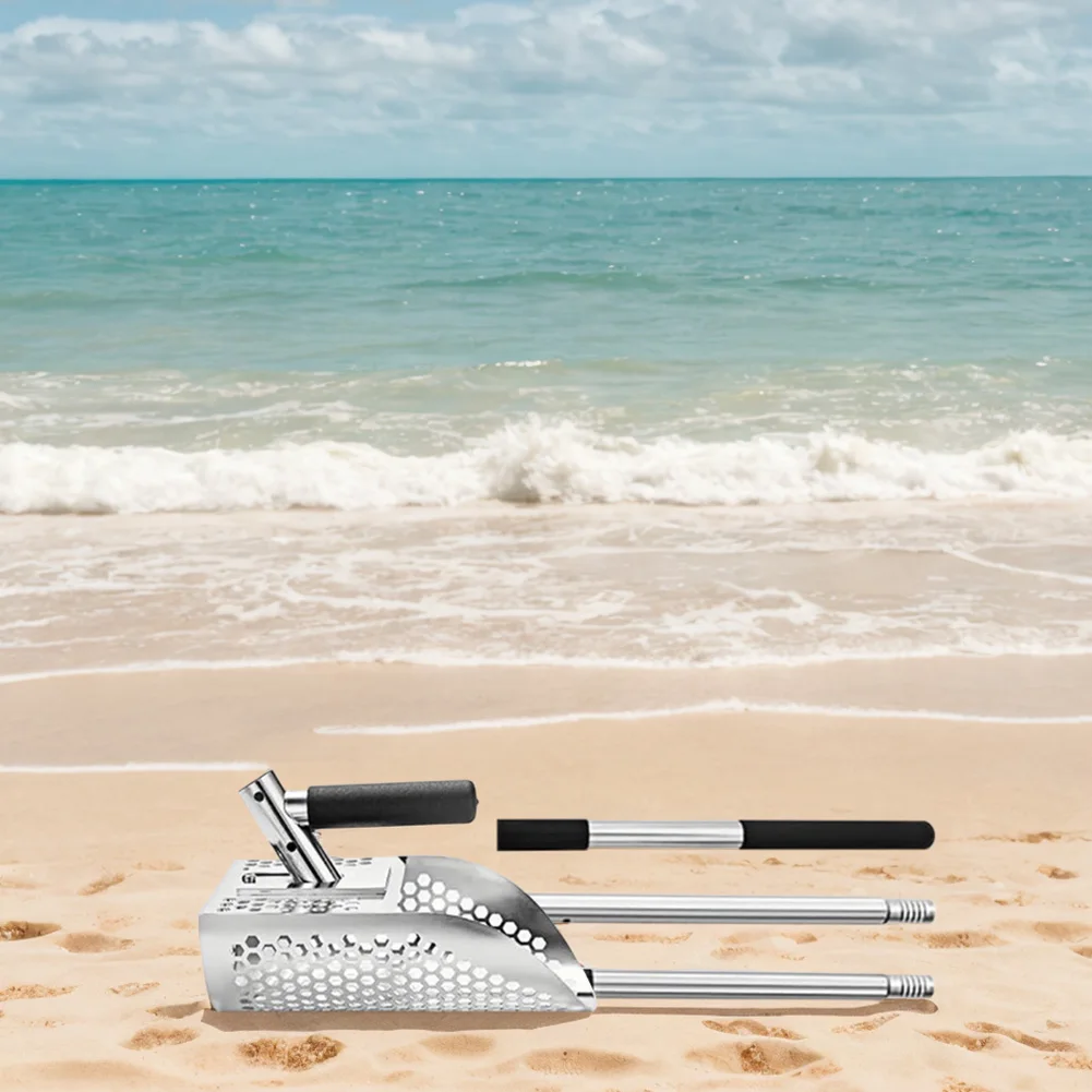 

Stainless Steel Sand Scoop Sand Sifter Shovel Adjustable Length Handle Digging Shovel Fast Sifting Shovel for Treasure Hunting