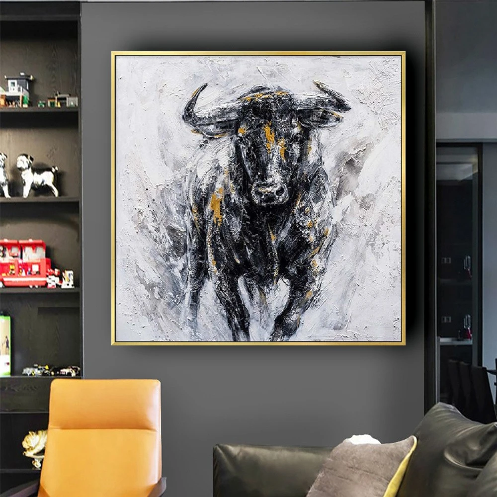 

Large Bull Oil Painting Hand Painted Canvas Wall Art Black And White Cuadros Decoraction Office On Original Modern Animal Art