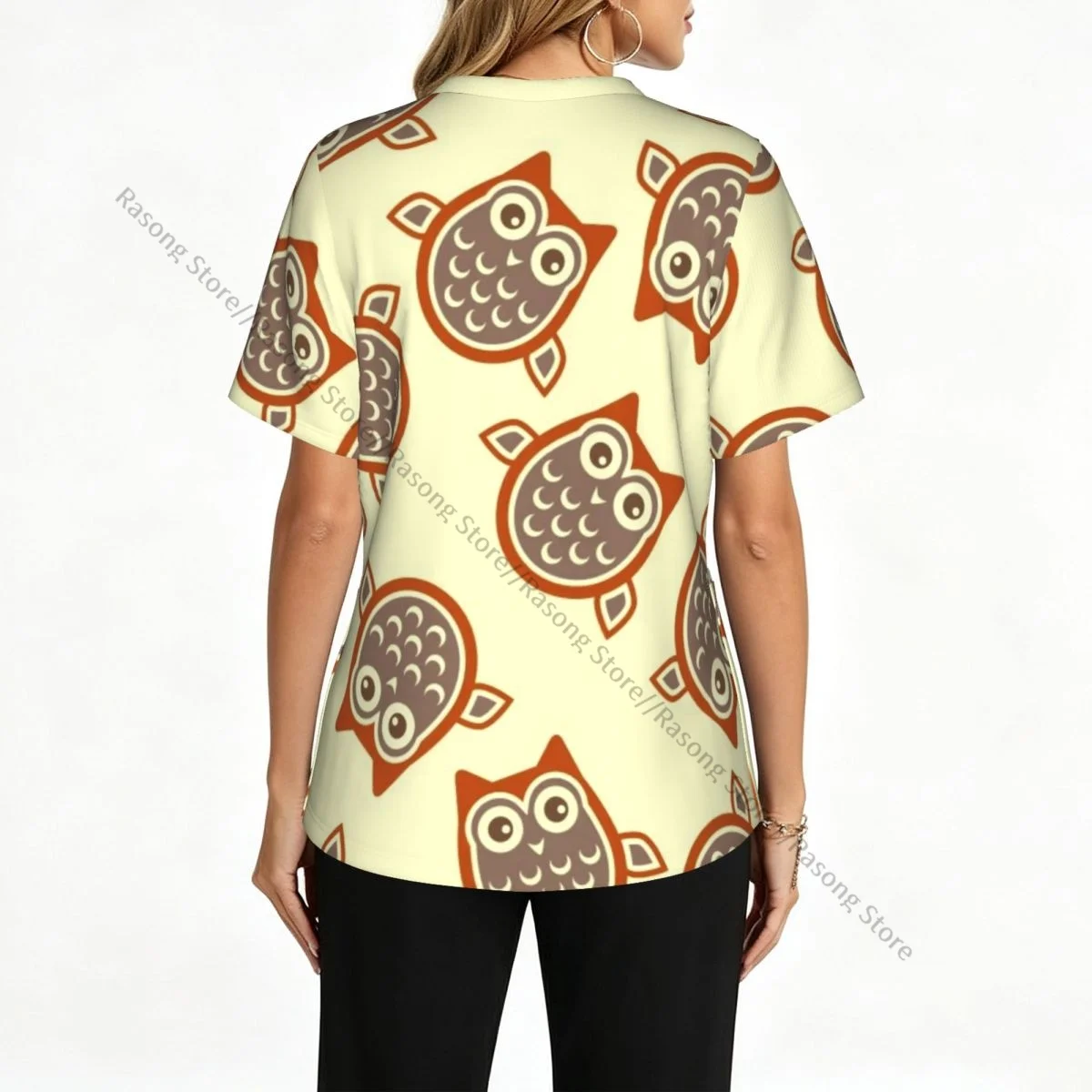 Elegant Owl Scrubs Medical Uniforms Women V Neck Short Sleeve Tunic Scrubs Tops Nursing Surgical Uniforms