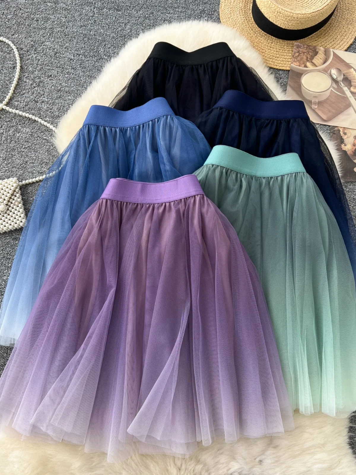 

Spring Skirts 2025 Mesh Overlay Skirt Korean Fashion Female Tie Dye Streetwear Korean Style Short Pleated Tulle Skirt Woman Tutu