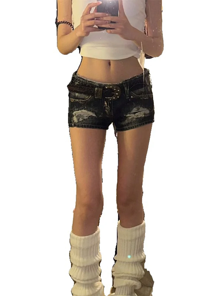 여름 여성 찢어진 워시 홀 하이 웨이스트 데님 팬츠 짧은 버뮤다 팬츠 캐주얼 태슬 타이트 5부 스티치 스트릿 팬츠