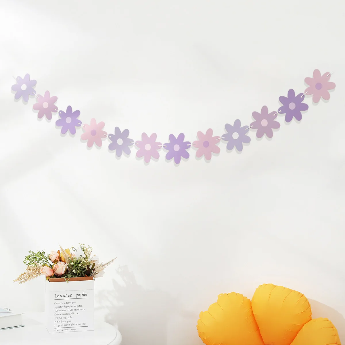 1pcs Colorful White Daisy Pull Flowers Chrysanthemum Flag Banner Birthday Party Decoration Hanging Garland Party Supplies image 6