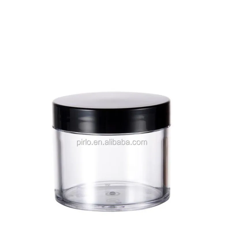 Promotion Empty 60g Plastic Cosmetic Jars with Black Lid 2oz PS Containers Nail Art, Samples Display Bottle Refillable