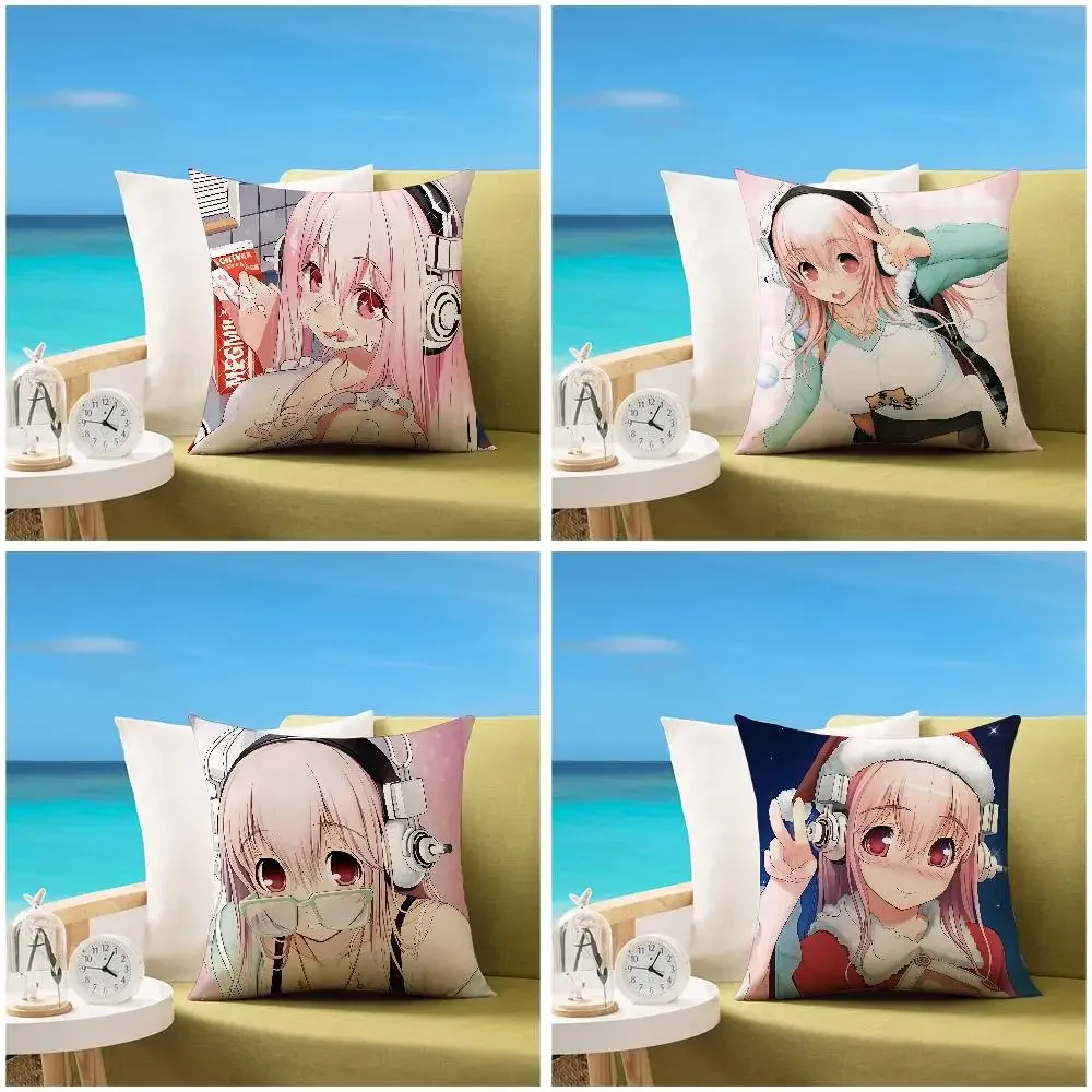 Cute S-SUPER SONICO Pillow Case Sofa And Living Room Decorative Cushion Covers Dust-proof And Mite-proof Invisible Zipper