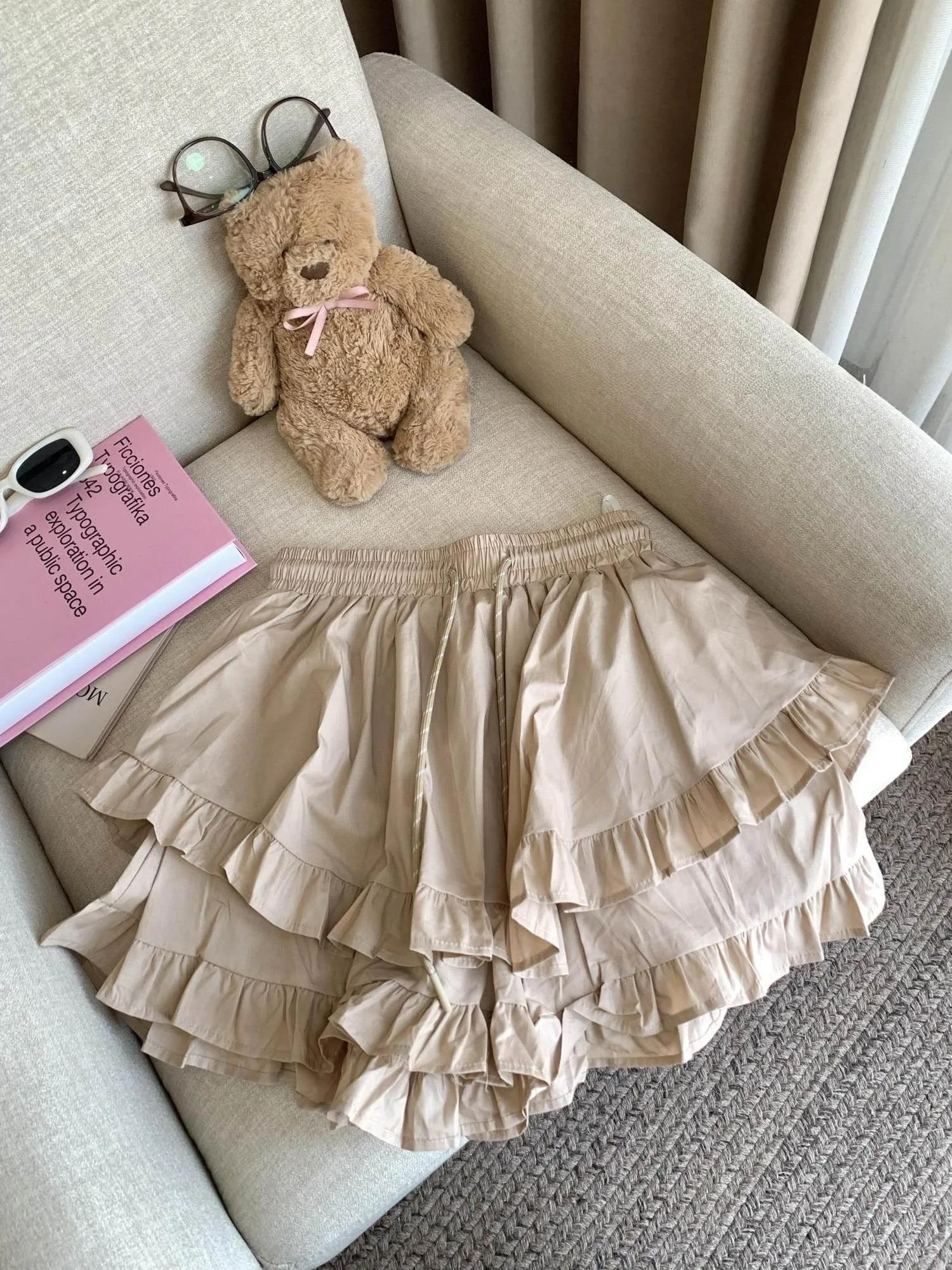 plus Size Casual High Waist A-Line Short Skirt Women's Summer Slimming Half Skirt Pleated Casual Style for Heavy Sister