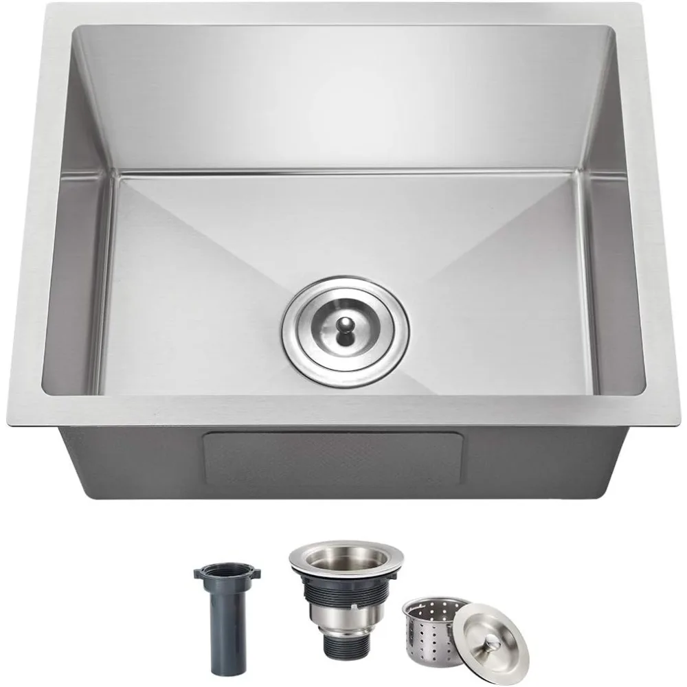 حوض مطبخ بوعاء واحد من الفولاذ المقاوم للصدأ 304 مقاس 20 × 16 بوصة، عميق 9 بوصة، تصميم مدمج سفلي مع نصف قطر ضيق C #1