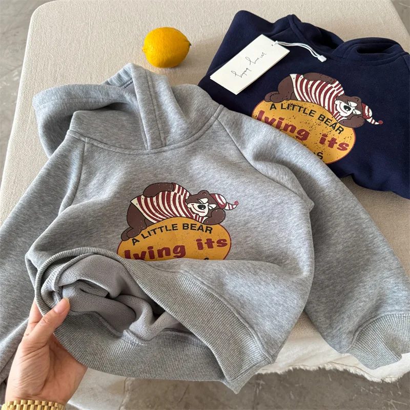 

Children's Sweatshirt 2025 Autumn Winter New Thickened Cartoon Hoodie for Boys and Girls Baby Casual Hooded Sweatshirt