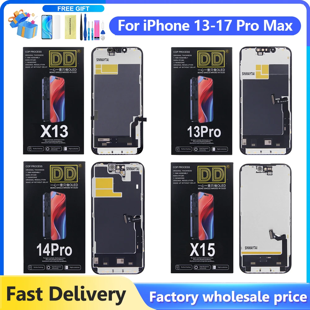 DD OLED Screen for iPhone 13 14 15 16 17 Pro Max Plus 17Air LCD Display 3D Touch Digitizer Replacement