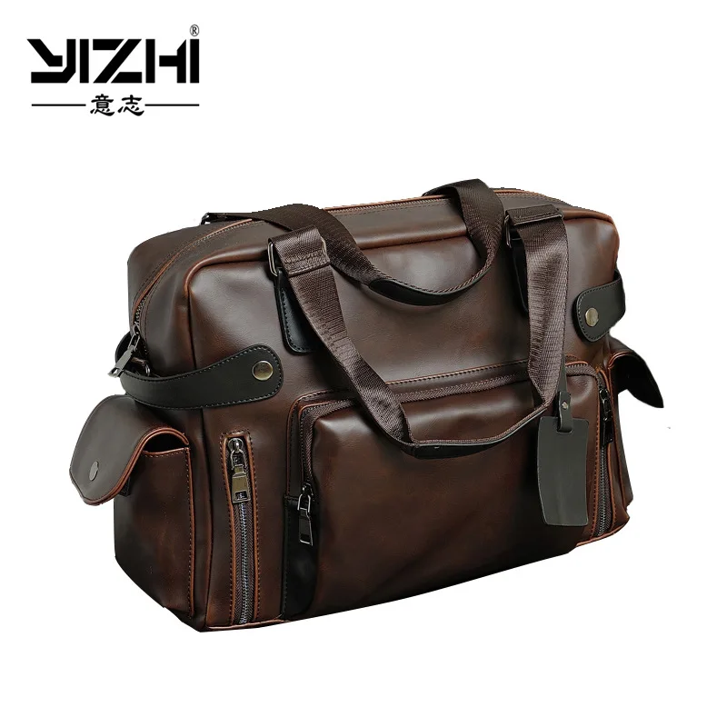 PU leather briefcase men's shoulder crossbody bag horizontal retro multi-function handbag flip cover men's business bag