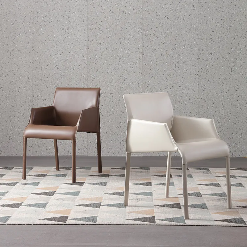 Italian minimalist dining chair saddle leather dining chair Nordic modern simple dining table chair