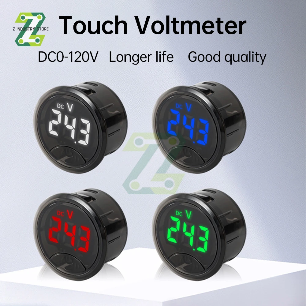 DC 0-120V LED Digital Display Voltmeter Mini Round Voltmeter Reverse Connection Protection Touch Switch