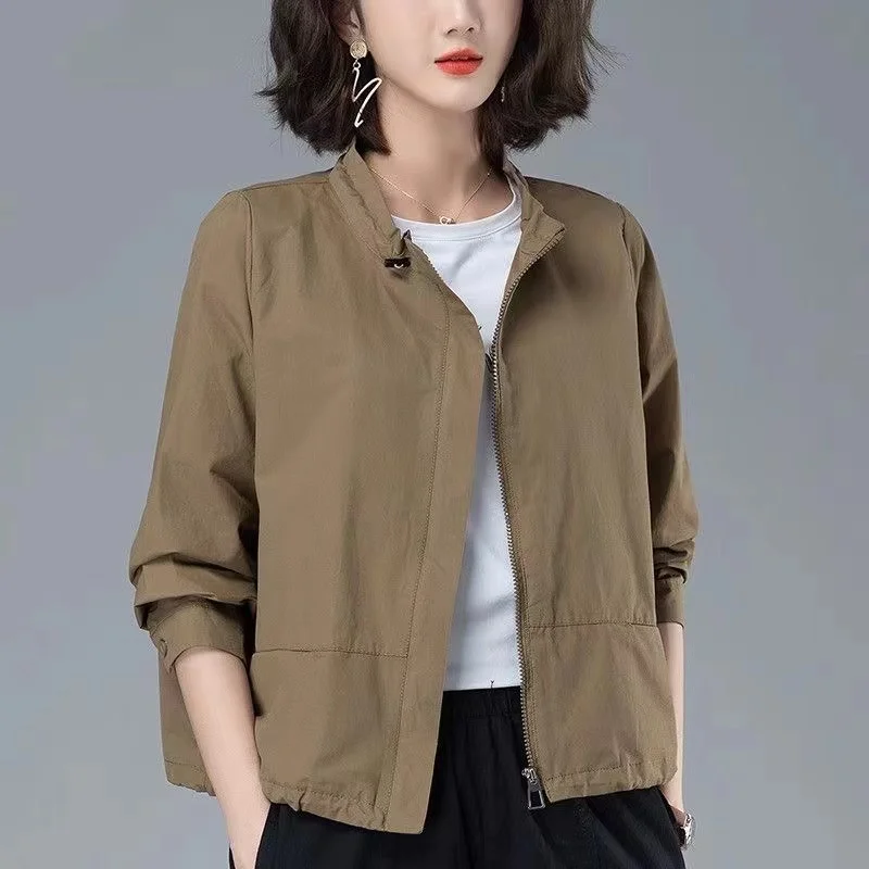 Spring Autumn Zipper Coat Outerwear For Women\'s 2024 New Casual Stand-Up Collar Jacket Top Fashion Short Windbreaker Female