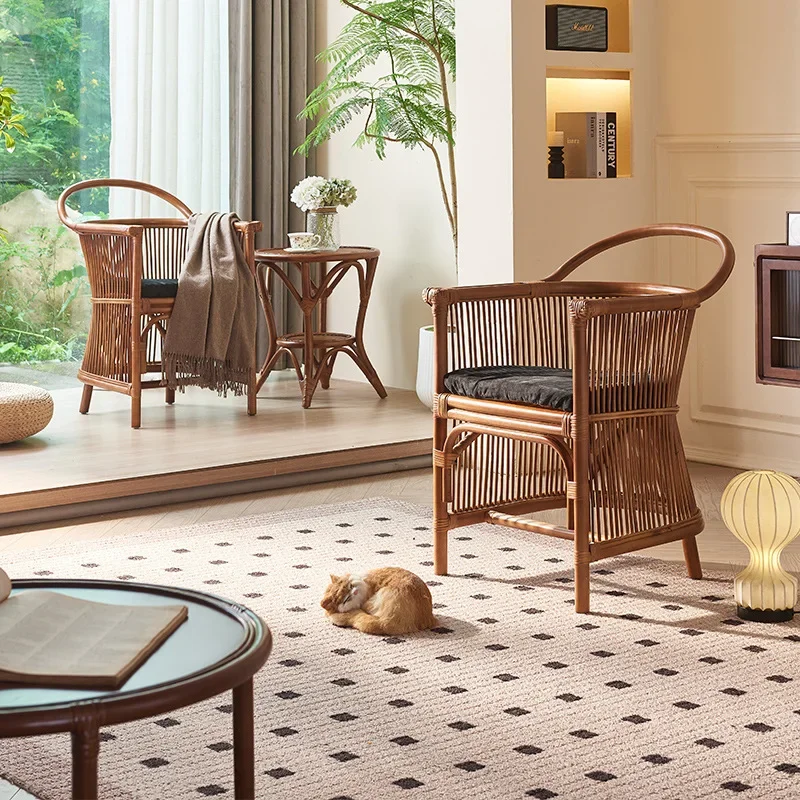 Household natural rattan chair, simple backrest sofa chair, antique rattan chair