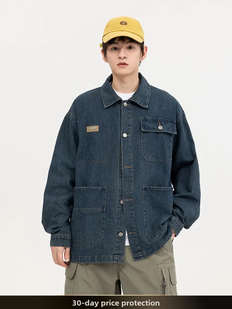 

Waed Denim Jaet Loose Casual Versatile Retro American Sle Spring New Couple Match Lapel Coat Youth ular Cotton 00%