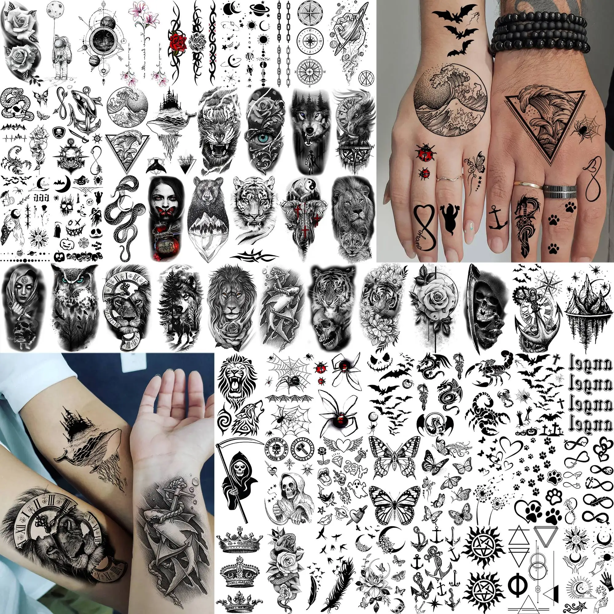 72 ورقة الإبداعية كول الأسد البومة الوشم المؤقت للرجال النساء مقاوم للماء واقعية النسر زيوس المحارب وهمية الوشم الذراع ملصق #5