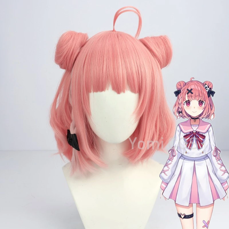 VTuber – perruque de Cosplay Zombie Sasaki Saku pour filles, postiche de gamer virtuel Youtuber rose court tressé, lisse et résistant à la chaleur