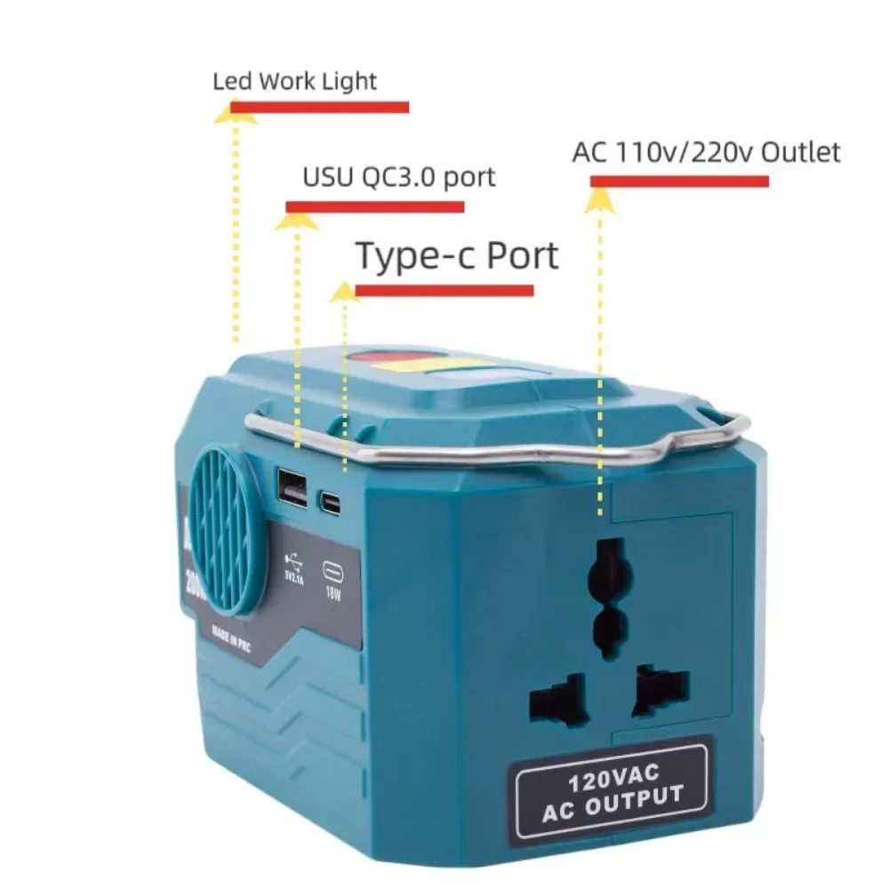 200W Wireless Portable Power Inverter Power Station AC-DC For MAKITA 18V Battery With USB C-type And Socket Port(﻿Tool Only）