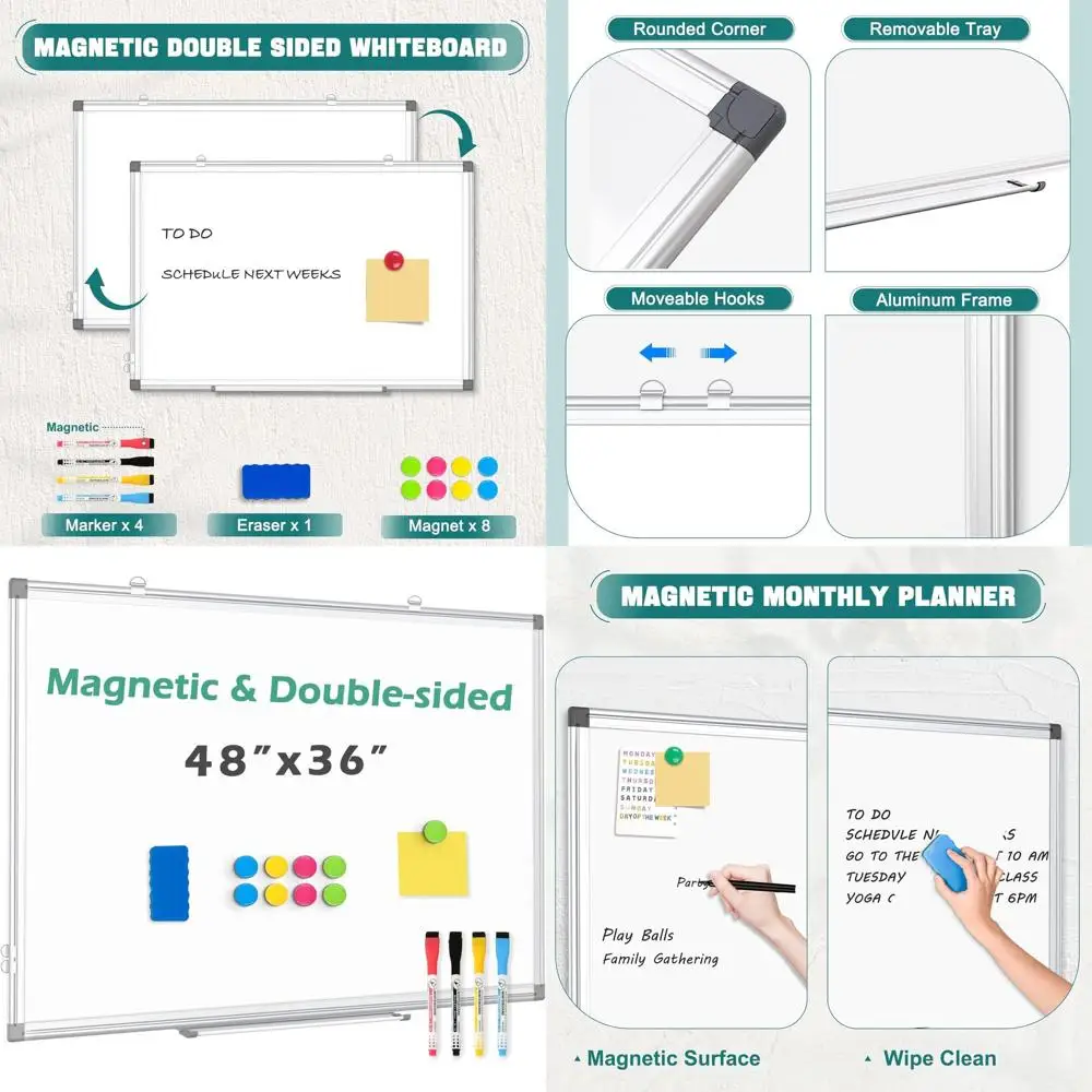 سبورة بيضاء مغناطيسية قابلة للمسح الجاف مقاس 48 × 36 بإطار من الألومنيوم للجدار، لوحة عرض كبيرة مثالية للاستخدام المدرسي والمكتب والمنزلي #1