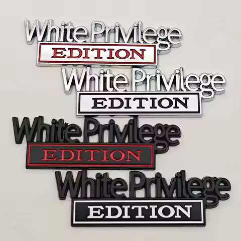 White Privilege Edition Metal Emblem Sticker Badge Fender Funny Decal Truck Replacement Door Decoration Universal Car Motorcycle
