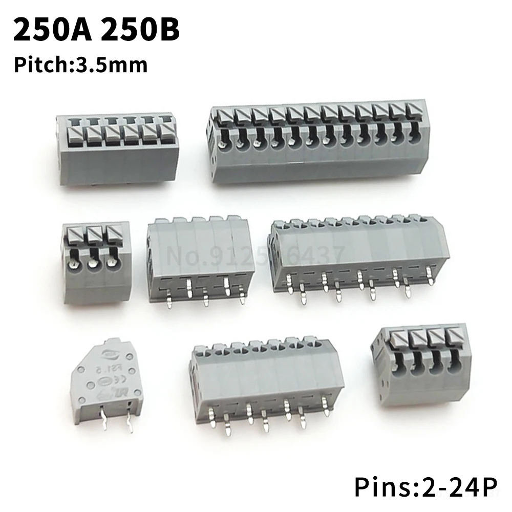 (10 pcs) KF250 3.5mm -1 -2 Spring Loaded PCB Terminal Block Screwless Press Type 250A B Side Small Pitch 2-12P KF 250A 250B 3.5
