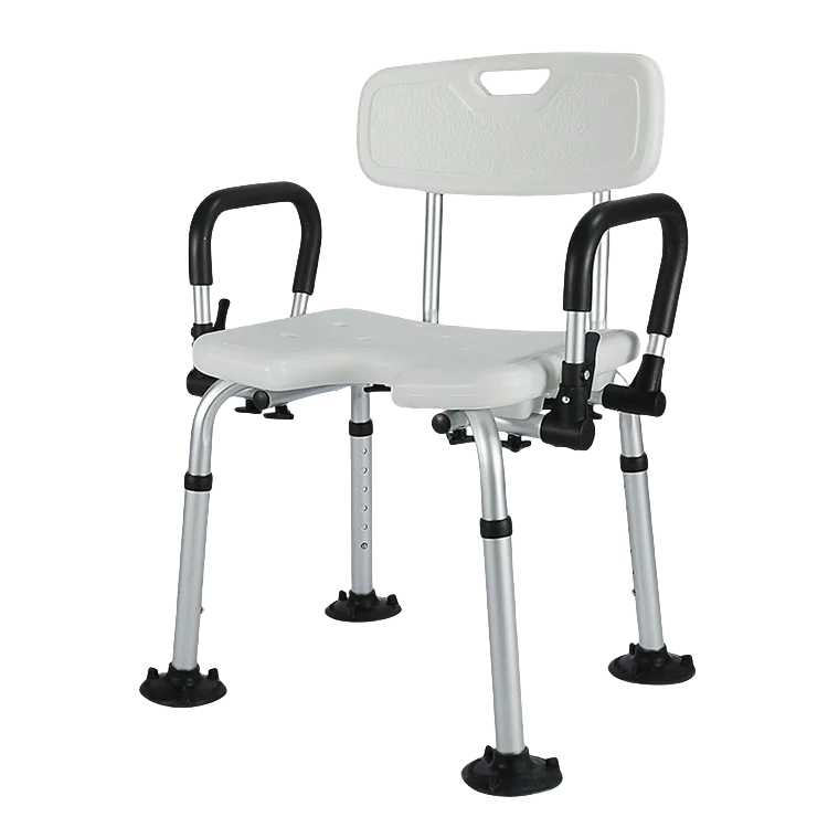 Adjustable Height Non-Slip Bath Chair for Elderly  Foldable Shower Stool with Padded Seat and Backrest Bathroom Safety Equipment