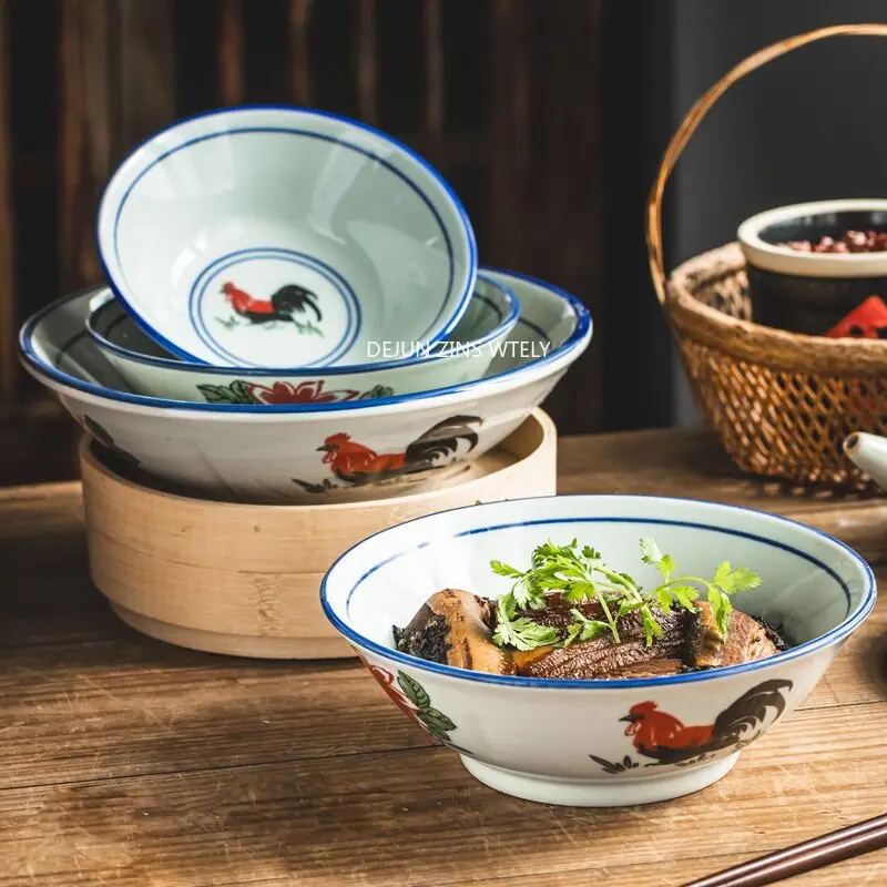 1PC Traditional Craftsmanship Ceramic Bowls 6/7/8/9 Inches Ramen Bowls Exquisite Ceramic Fruit Salad Bowl Kitchen Accessories