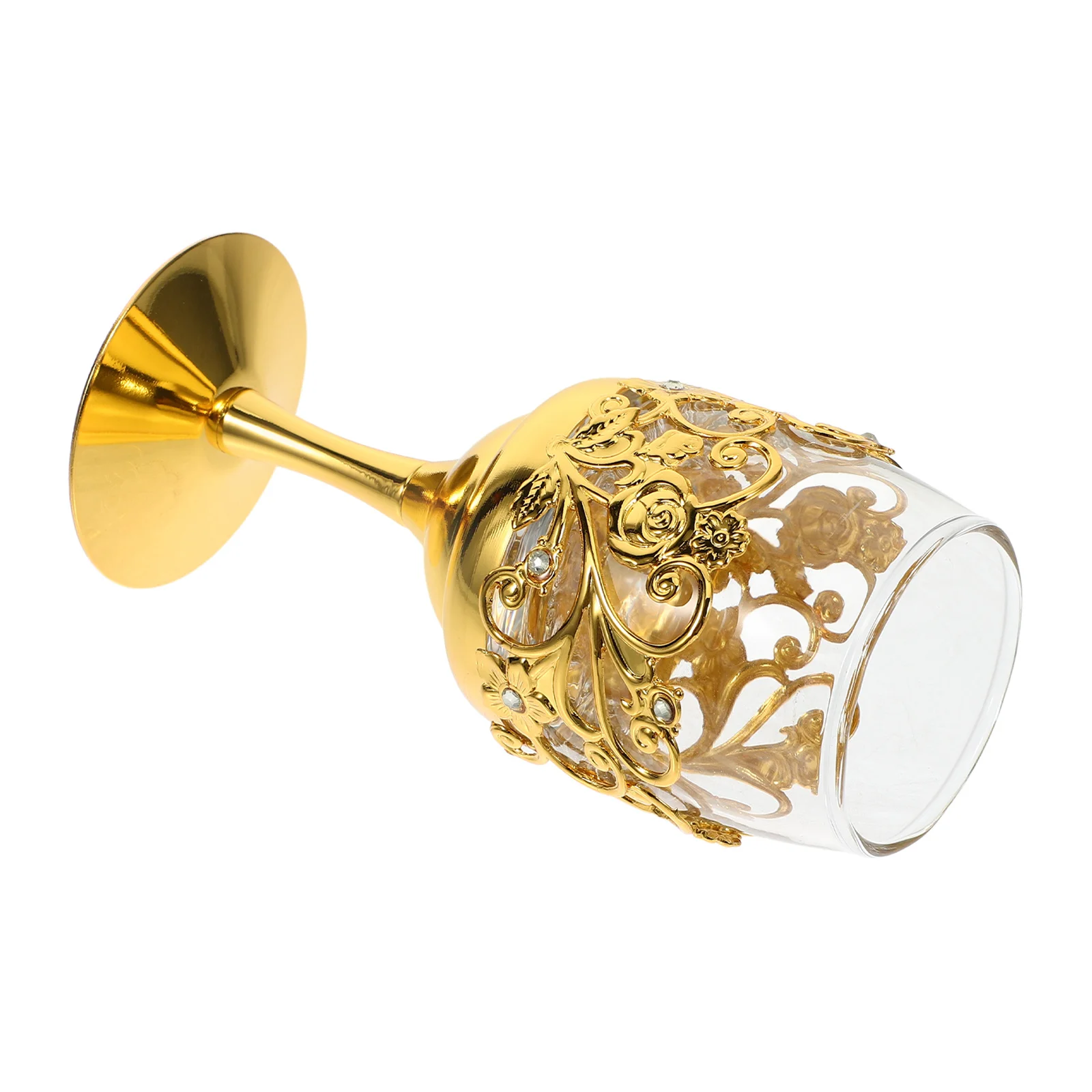 

Small Retro Metal Glass Wine Cup Household Liquor Cup Compact Decorative Wine Glass for Wedding Festival Party