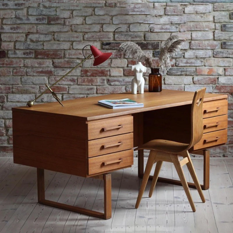 Vintage all solid wood desk ancient cherry MCM home desk teak color