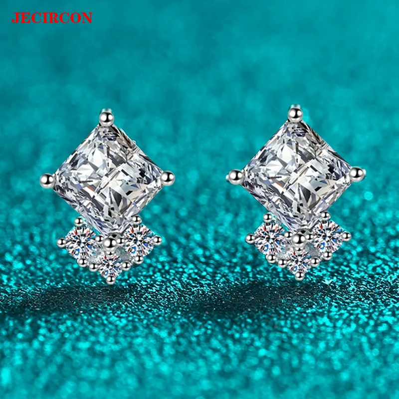 

Серьги-гвоздики JECIRCON из стерлингового серебра S925 с геометрическим квадратным муассанитом 5,5 мм. Изысканные, сверкающие и модные женские украшения.