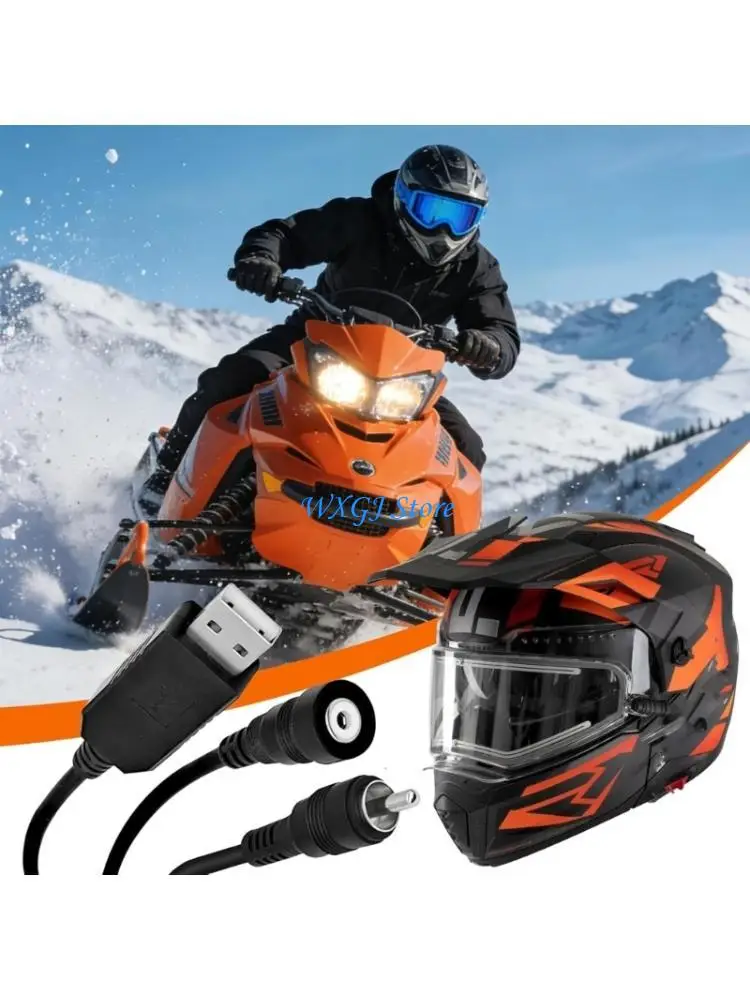 37JE USB Port Snowmobile Helmet Heated Connector Plug Heated Cord Easy to Install