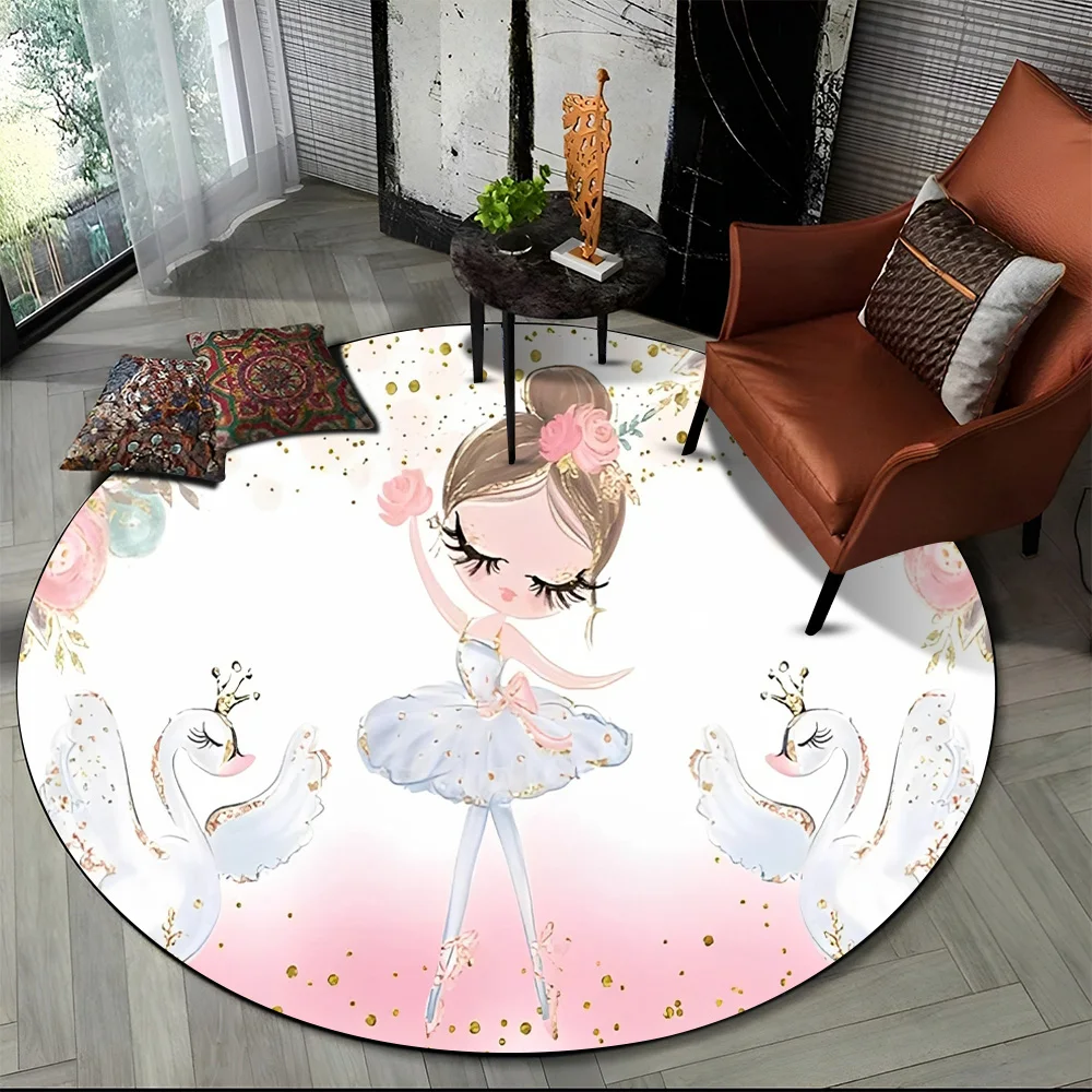 Cartoon Ballet Girl Fairy Ballerina Flower Round Carpet Rug for Living Room Bedroom Child Decor,Pet Area Rug Non-slip Floor Mat