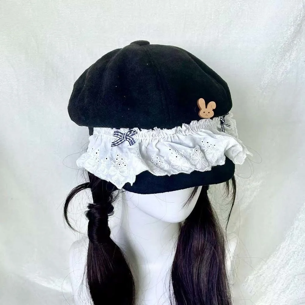 Mori Girl Fashionable Double Layers Lace Beret Cap Lolita Vintage Outdoor Travel Elegant Casual Breathable Octagonal Hat