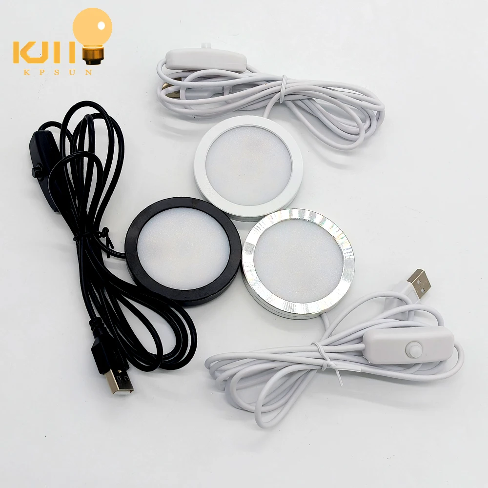 

LED Under Cabinet Puck Lamp Indoor 8mm Ultra-thin Panel light RV Shelf Collection Cabinet Spotlight Downlight With 5VUSB Switch