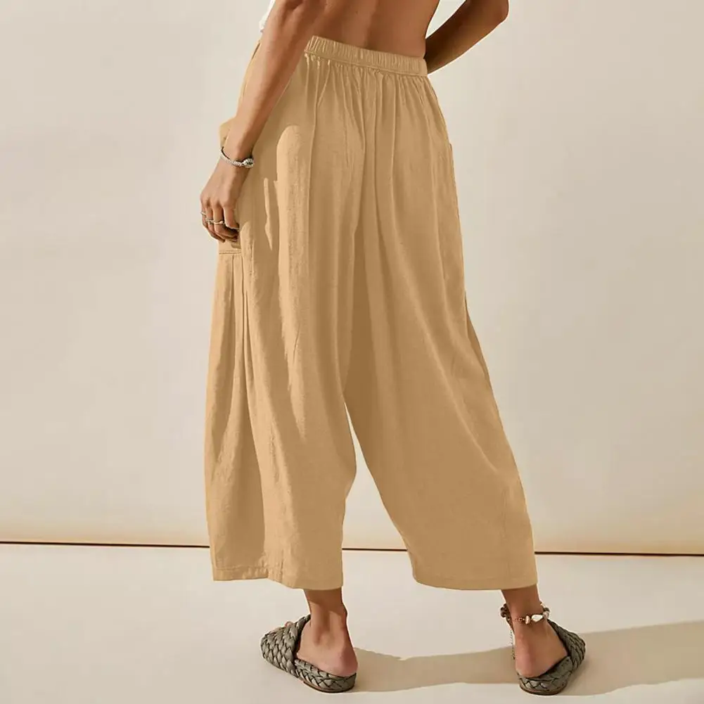 Zomerbroek Dames Wijde pijpen Broek Stijlvolle dames wijde pijpen geplooide broek met elastische taille Trekkoord Enkel voor comfort