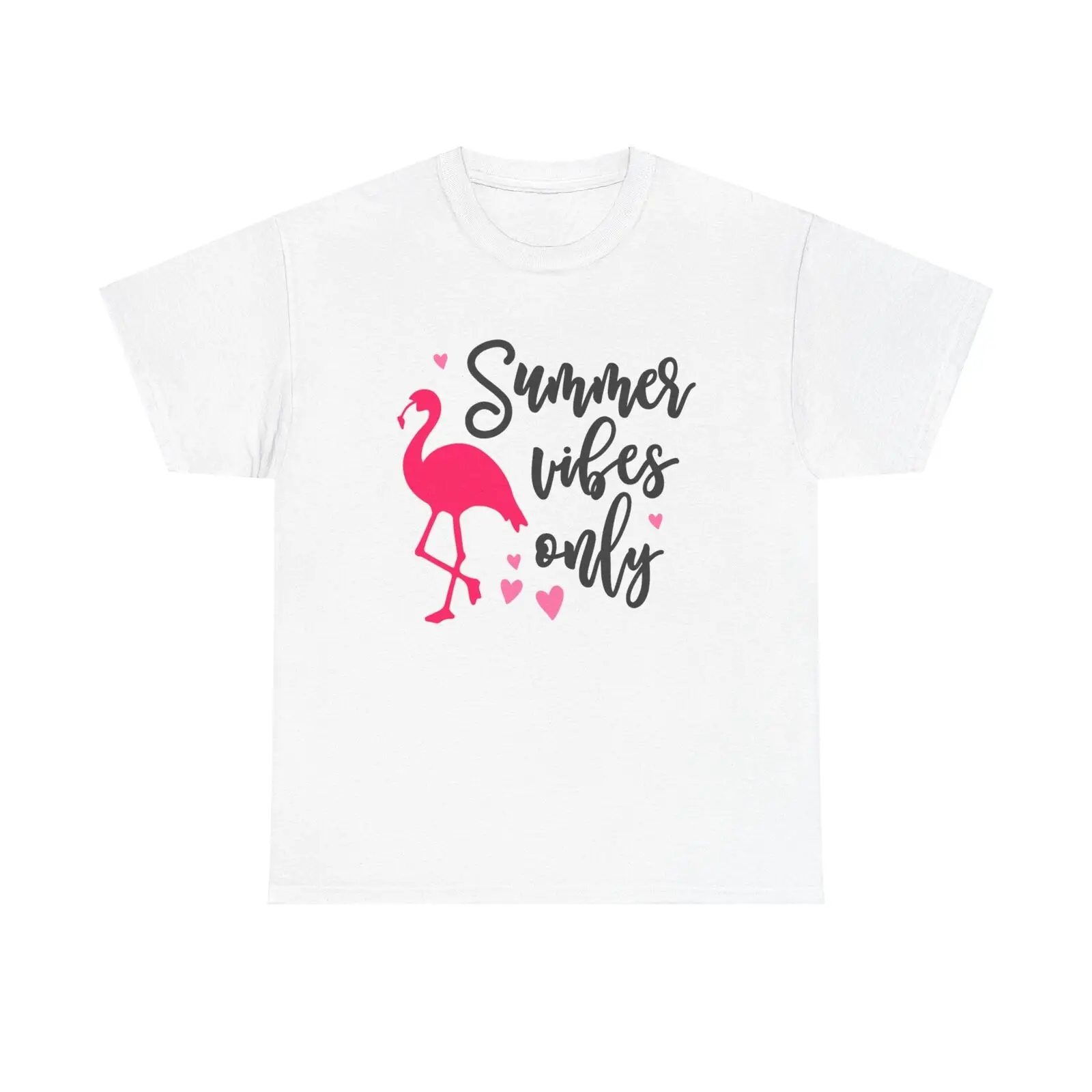 Summer Vibes Only Flamingo T-Shirt Beachy Tropical Breezy Vibrant Fun Sunny