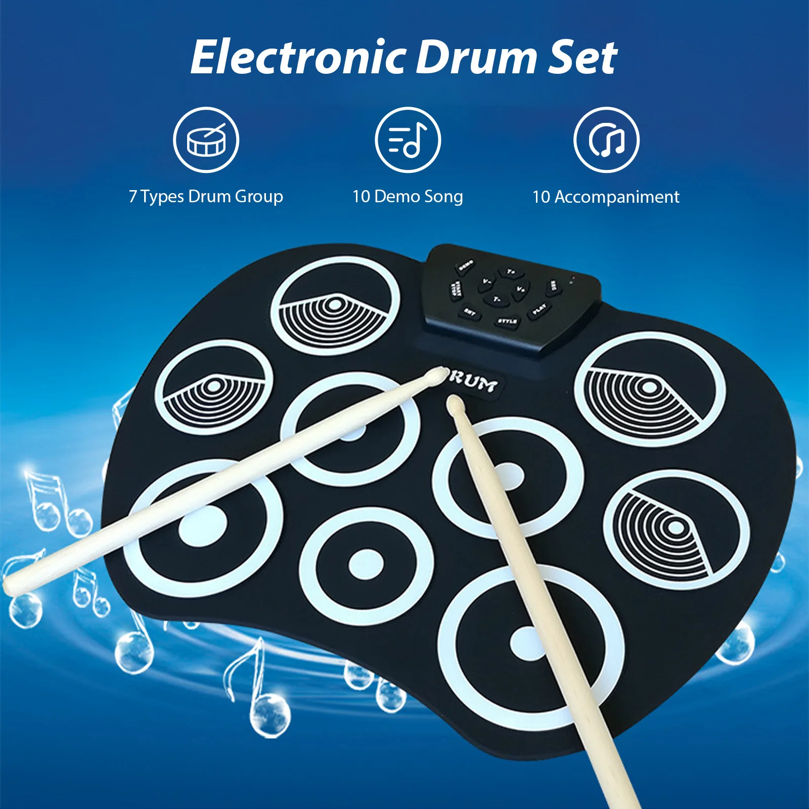 

Electronic Drum Set Hand Roll Drum Set with Drumsticks Foot Pedal 9 Pads MIDI Interface Supports DTX Games Holiday Birthday Gift