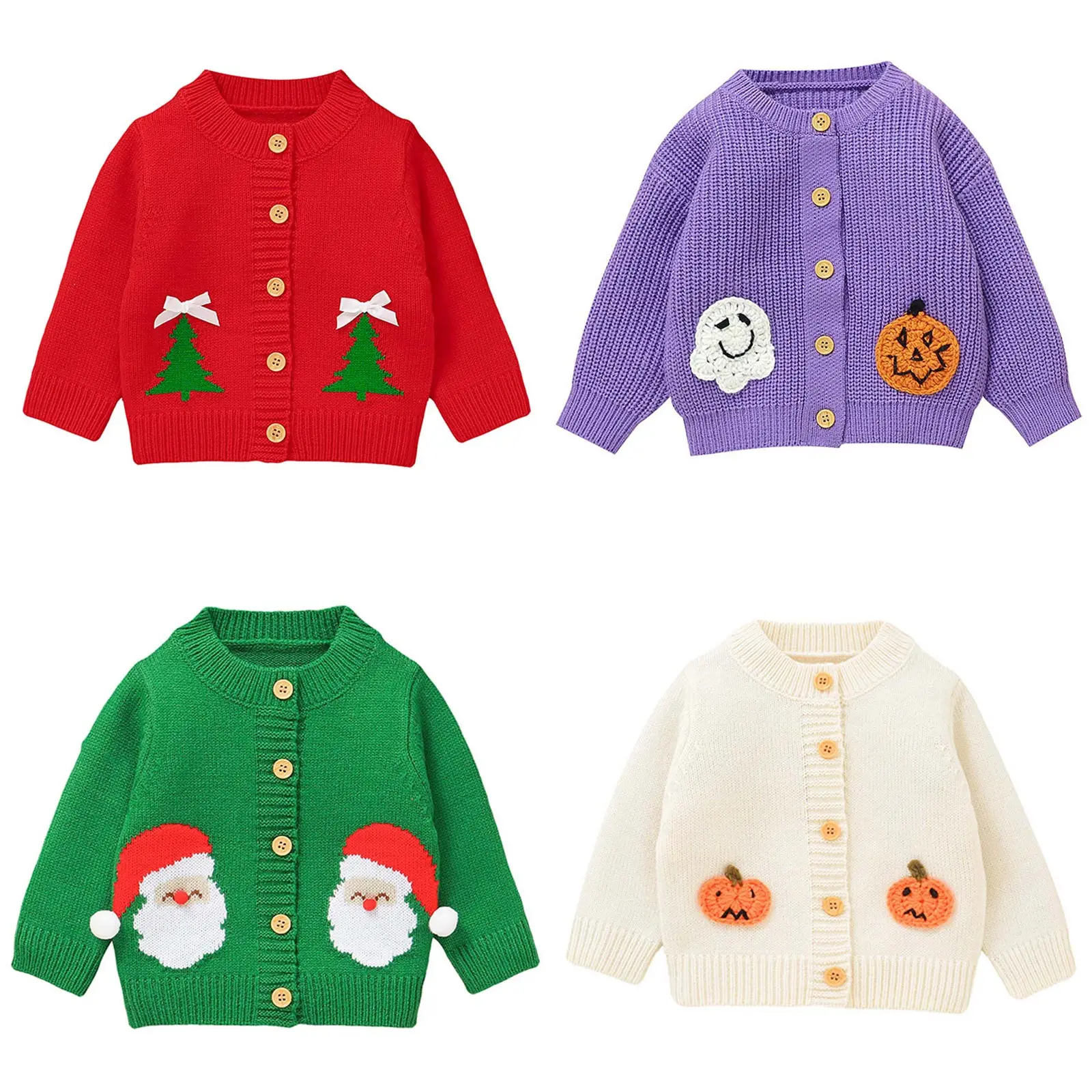 

Toddler Girls Christmas Halloween Knitted Sweater Cardigan Xmas Tree Santa Claus Pumpkin Pattern Jacket Coat Fall Winter Clothes
