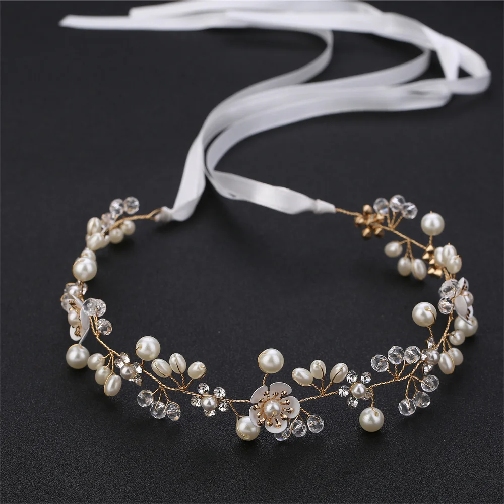 Handmade Vine Flower Bridal Tiara Headbands For Women Hair Ornaments Wedding Pearl Head Chain Hair Jewelry Girls Headpiece