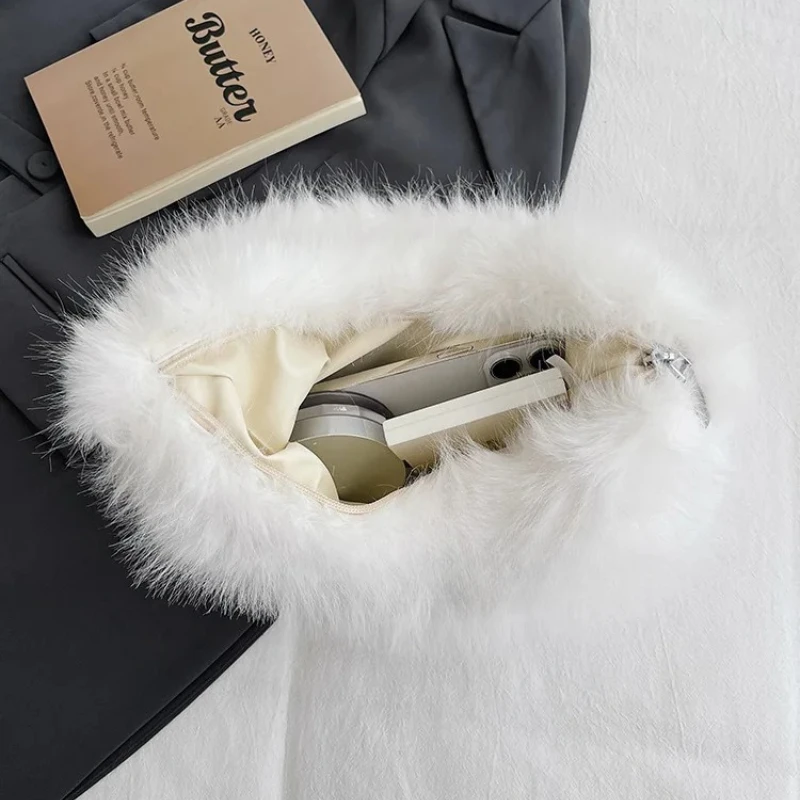 فو الفراء الإبط حقيبة المرأة رقيق الشتاء الكتف سلسلة حزام محفظة أفخم حقيبة كروسبودي موضة غامض تحت الإبط حقيبة يد #4