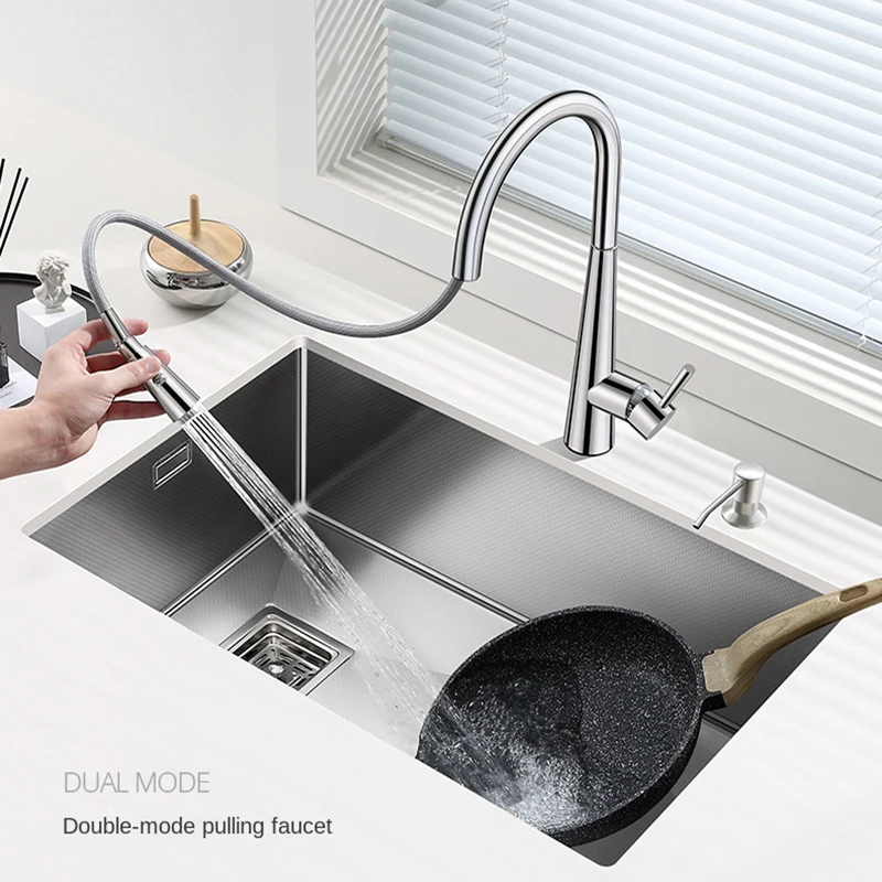 304 Stainless Steel Kitchen Sink Embossed Large Single Slot Household Manual Sink  Vegetable Washing Basin Under The Table