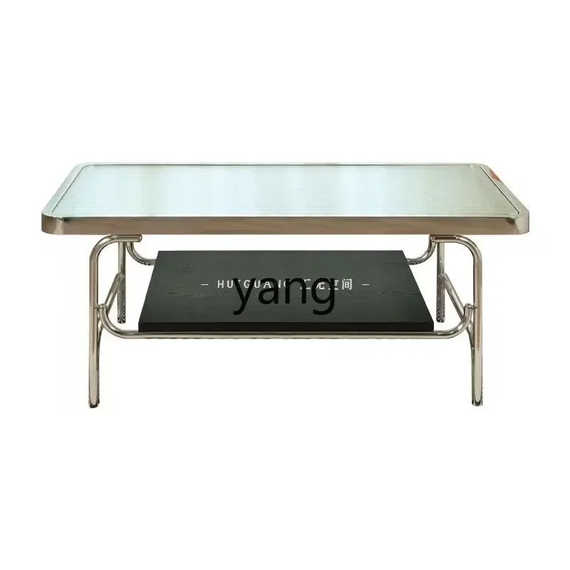 

Ltt light luxury modern Changhong glass coffee table living room double storage tea table stainless steel coffee table