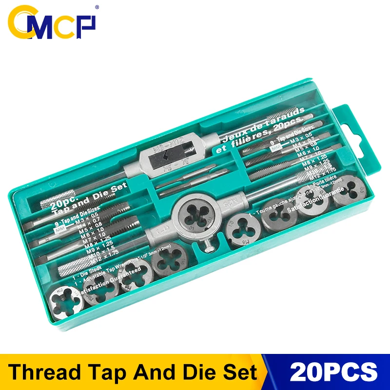 

CMCP 20pcs Hand Tap and Die Set Metric M3-M12 Screw Thread Plugs Hand Screw Taps Straight Taper Tapping and Thread Tools