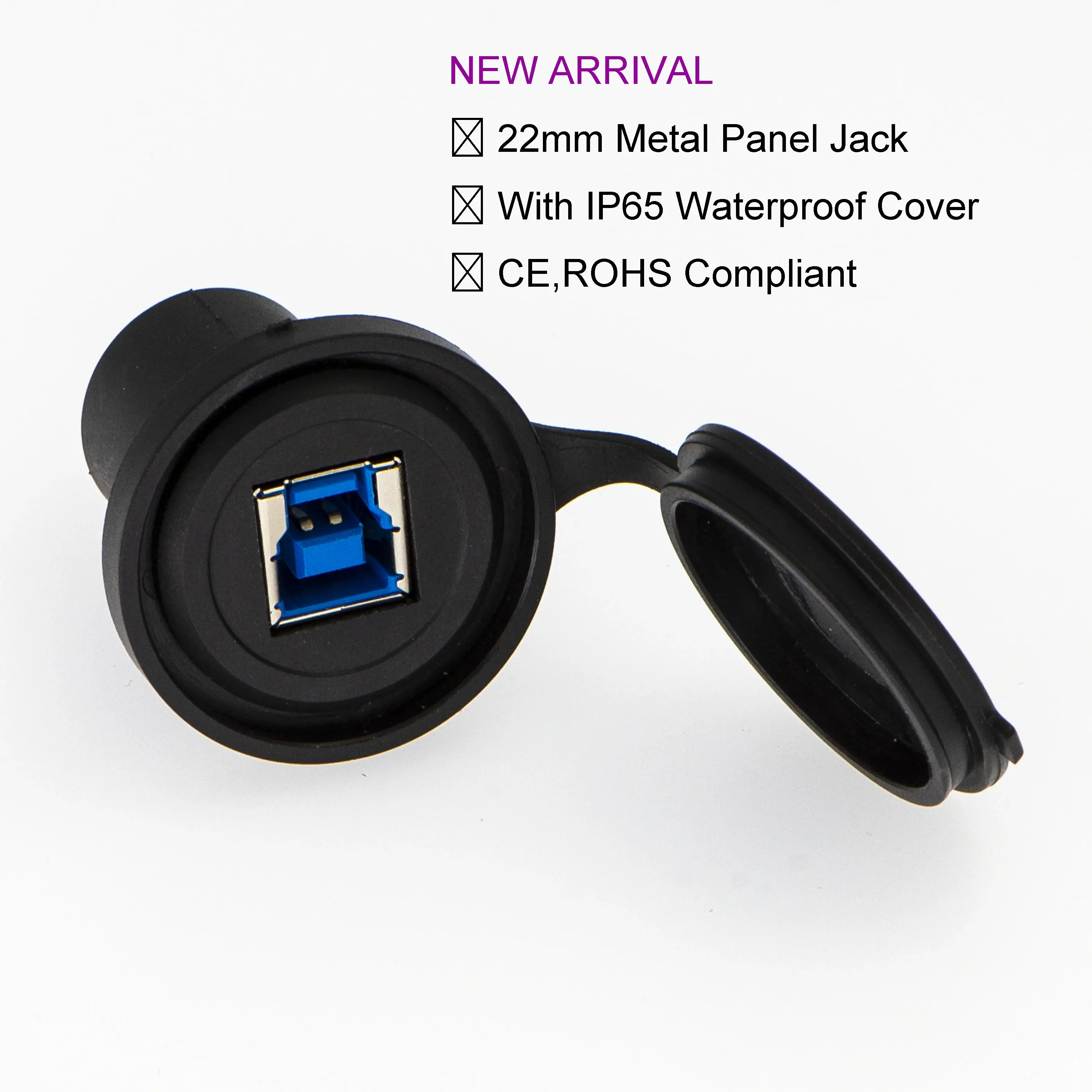 22mm USB connector socket mounting diameter metal USB3.0 Female B to Female A with silver surface
