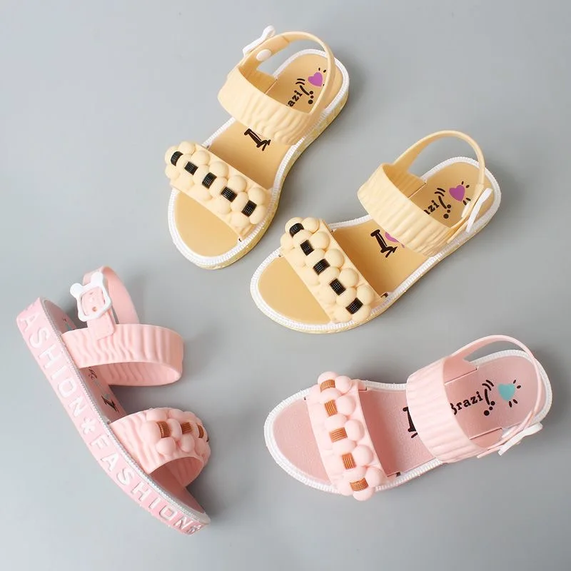 

2023 New girls' sandals summer net red children's soft sole open-toe non-slip crystal little girl beach sandals