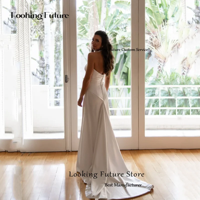 Simple White Mermaid Wedding Dresses Halter Neck Sleeveless Beach Backless with Button Bridal Gown Floor-Length 2026 Customized