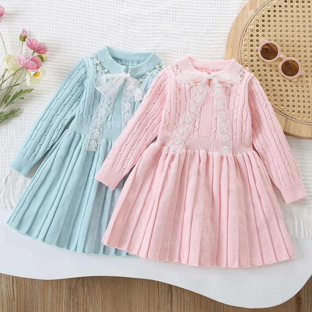 

Girls Knitted Dresses Autumn Winter 2025 Children Woolen Jersey Sweaters Dress For Baby Clothes Kids Princess Party Outfits 5 6Y