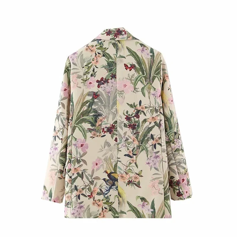 Floral Casual Blazer 2023 Women Prairie Chic Double Breasted Long Sleeve Loose Office Blazer Suit Sweet Streetwear Flower Jacket