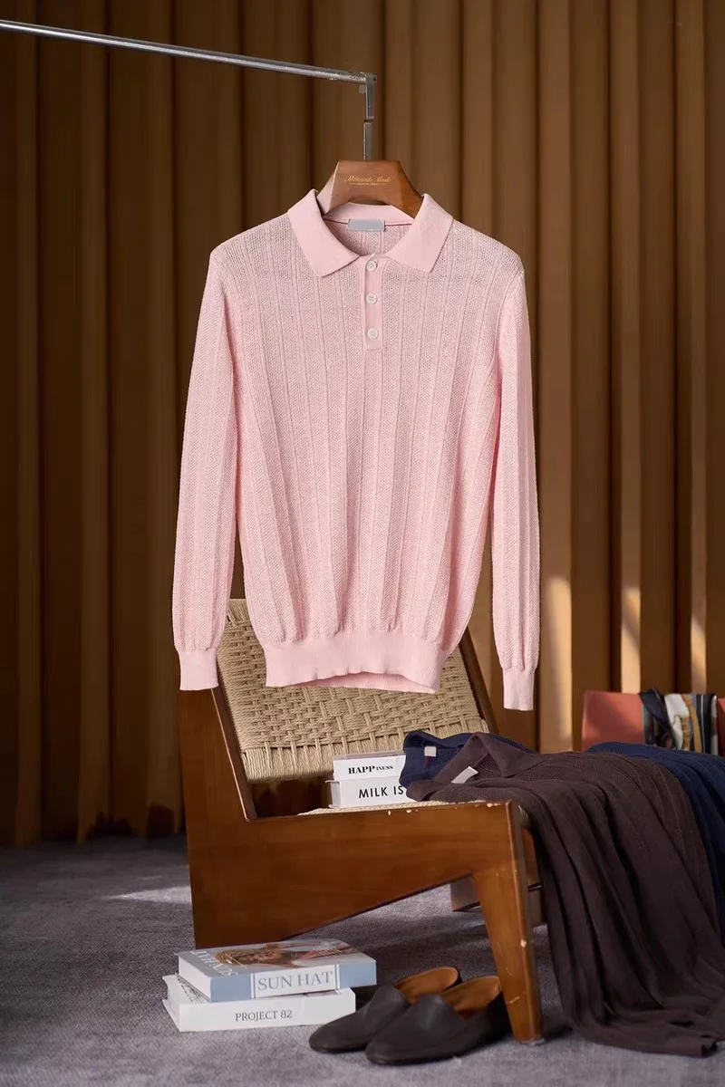 

Мужская осенне-зимняя трикотажная хлопковая льняная повседневная длинная све irt классическая дышащая деловая одежда для отдыха чистый цвет